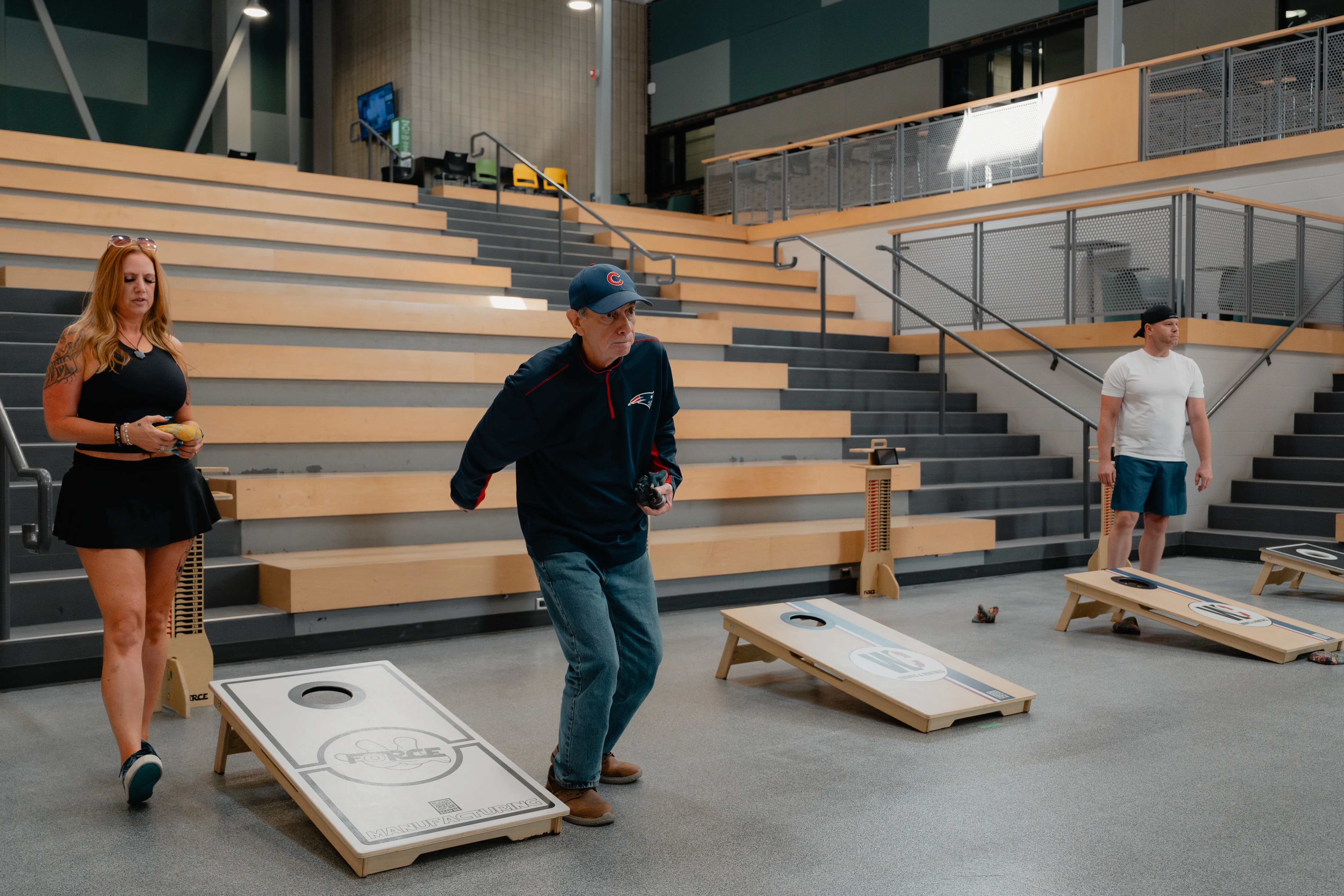 cornhole on the bleachers